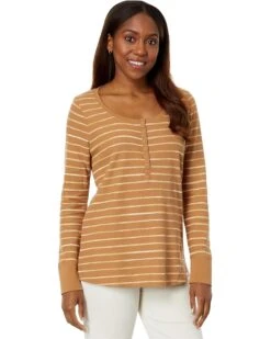 L.L.Bean Unshrinkable Mini Waffle Henley Long Sleeve Stripe | Shirts & Tops